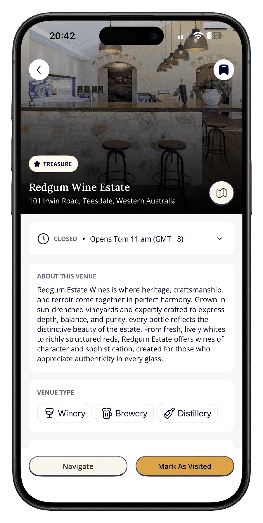 Jedhi journey planner listing visited wineries and breweries