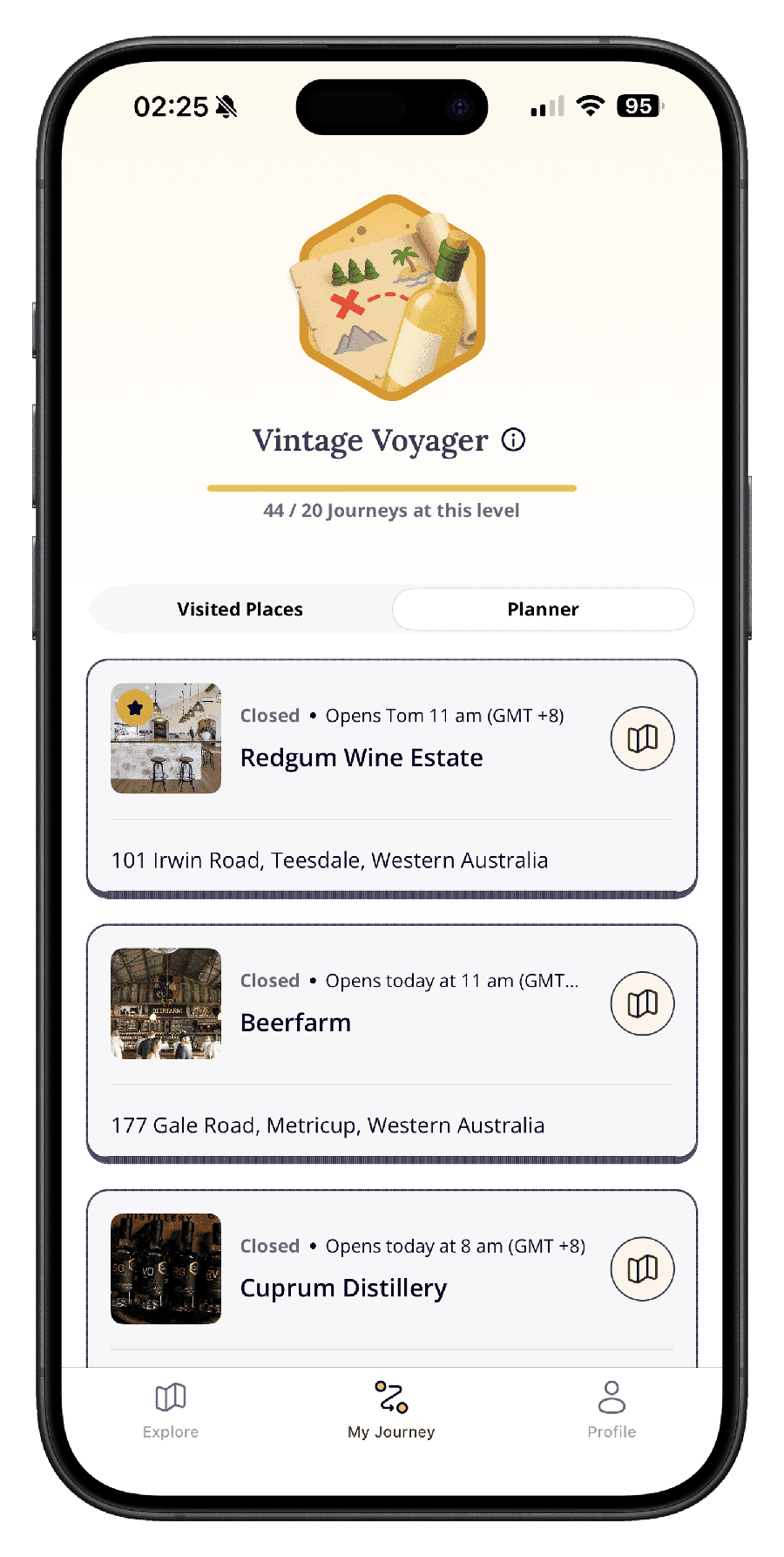 Jedhi venue detail for Redgum Wine Estate with navigation